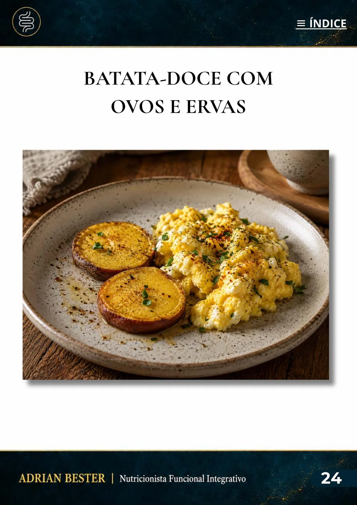 Página real da receita de batata-doce com ovos e ervas