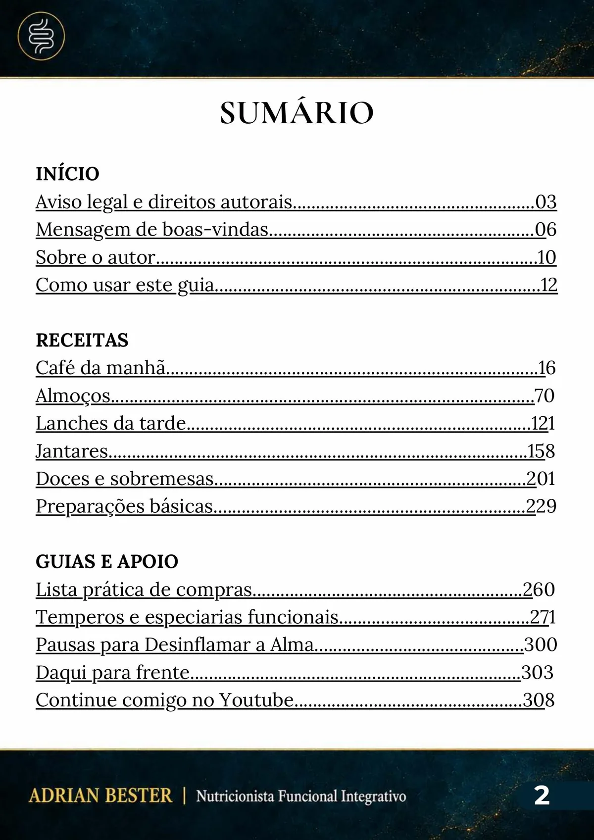 Sumário real do livro digital com todos os capítulos